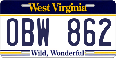 WV license plate OBW862