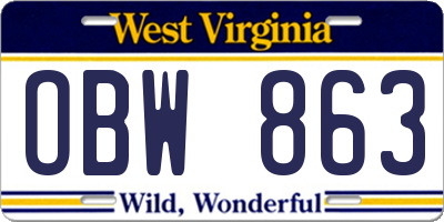 WV license plate OBW863