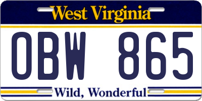 WV license plate OBW865