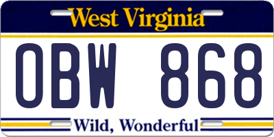 WV license plate OBW868