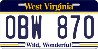 WV license plate OBW870