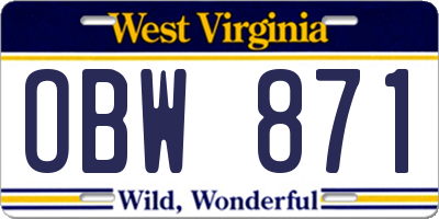 WV license plate OBW871