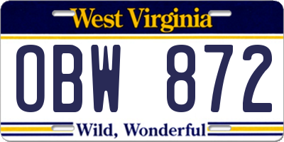 WV license plate OBW872