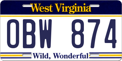 WV license plate OBW874