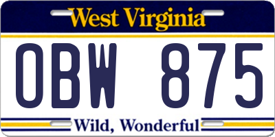 WV license plate OBW875