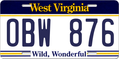 WV license plate OBW876