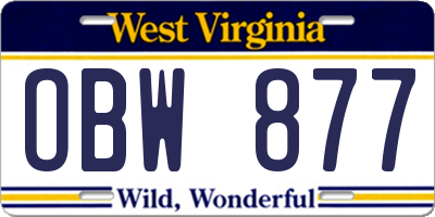 WV license plate OBW877
