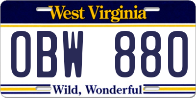WV license plate OBW880