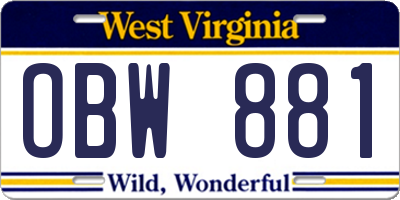 WV license plate OBW881