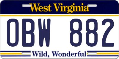 WV license plate OBW882