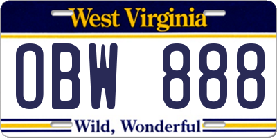 WV license plate OBW888