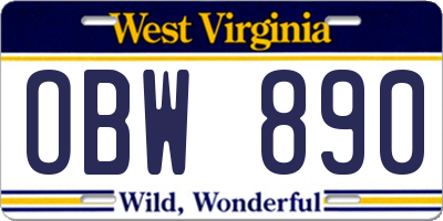 WV license plate OBW890