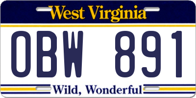 WV license plate OBW891