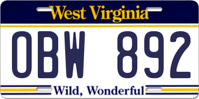 WV license plate OBW892