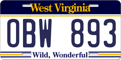 WV license plate OBW893
