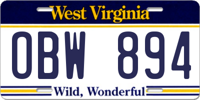 WV license plate OBW894