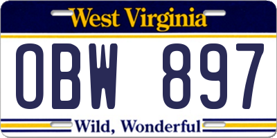 WV license plate OBW897