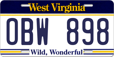 WV license plate OBW898