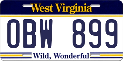 WV license plate OBW899