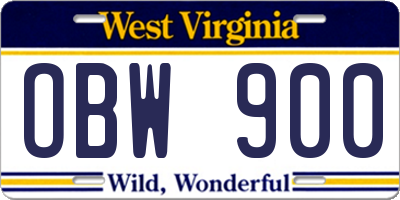 WV license plate OBW900