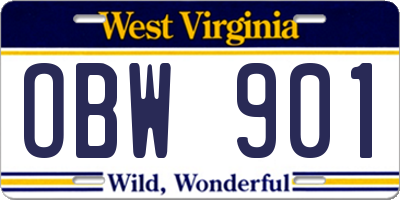 WV license plate OBW901