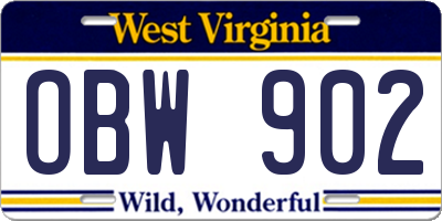 WV license plate OBW902