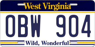 WV license plate OBW904