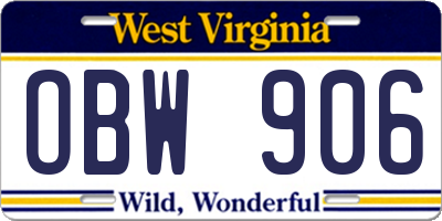 WV license plate OBW906