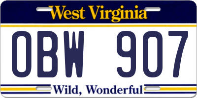 WV license plate OBW907