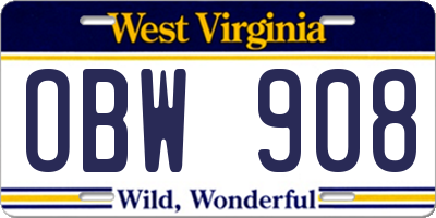 WV license plate OBW908