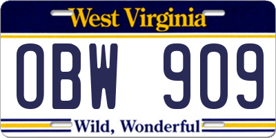 WV license plate OBW909