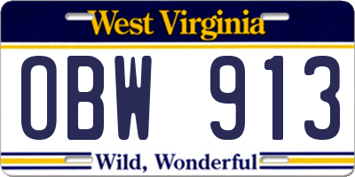 WV license plate OBW913