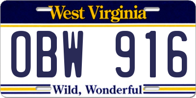 WV license plate OBW916