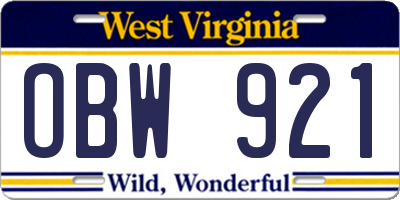 WV license plate OBW921