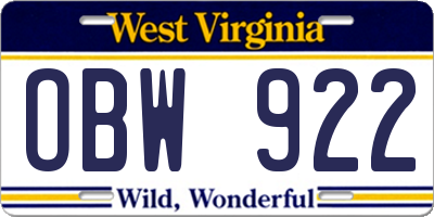 WV license plate OBW922