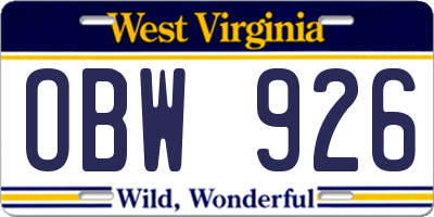 WV license plate OBW926