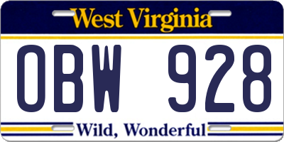 WV license plate OBW928