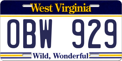 WV license plate OBW929