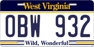 WV license plate OBW932