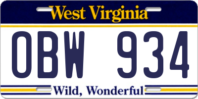WV license plate OBW934