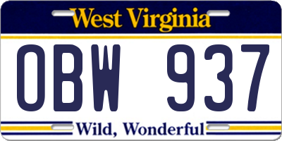 WV license plate OBW937