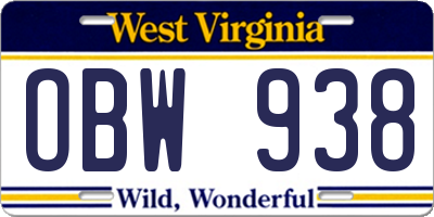 WV license plate OBW938