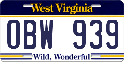 WV license plate OBW939