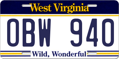 WV license plate OBW940