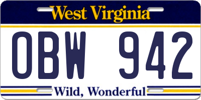WV license plate OBW942