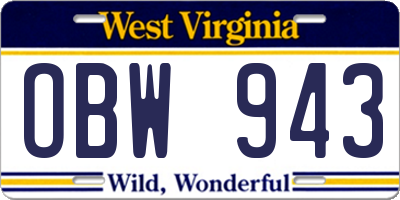 WV license plate OBW943