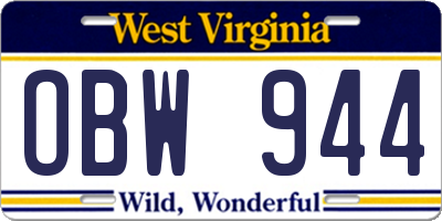 WV license plate OBW944