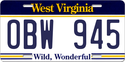 WV license plate OBW945