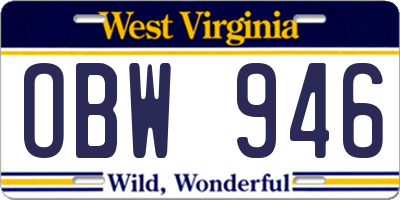 WV license plate OBW946