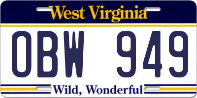 WV license plate OBW949